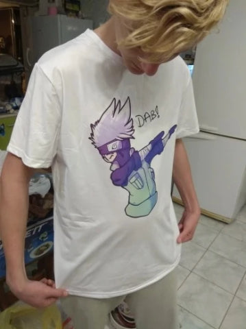 T-Shirt Maglietta Naruto Kakashi DAB Bianco
