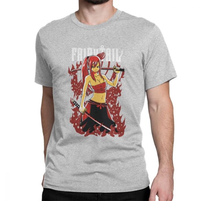 Manga Fairy Tail Erza flocado camiseta adultos hombres mujeres manga corta