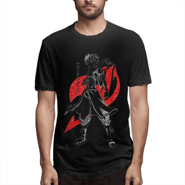 T-Shirt Manga Fairy Tail Natsu Floqué Adulte Homme Femme Courtes Manches