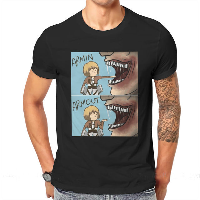 Armin Armout Attack on Titan Beflocktes T-Shirt Erwachsene Männer Frauen Kurzarm Manga