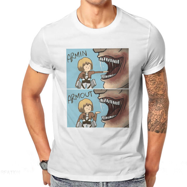 Armin Armout Attack on Titan Beflocktes T-Shirt Erwachsene Männer Frauen Kurzarm Manga