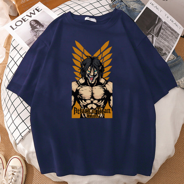 Eren Attack on Titan T-Shirt beflockt Erwachsene Herren Damen Kurzarm Manga