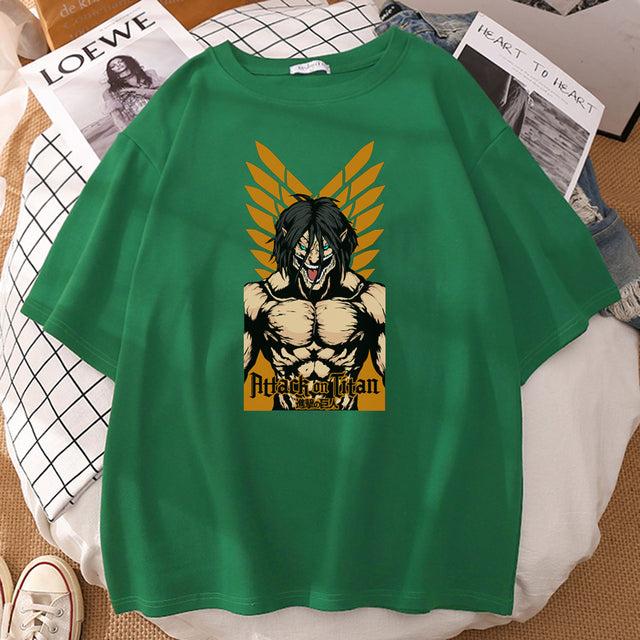 Eren Attack on Titan T-Shirt beflockt Erwachsene Herren Damen Kurzarm Manga