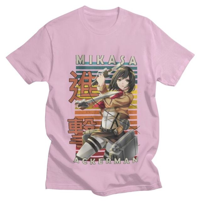 Mikasa Ackerman Blades Attack on Titan Beflocktes Manga-T-Shirt für Erwachsene, Herren und Damen, kurzärmelig