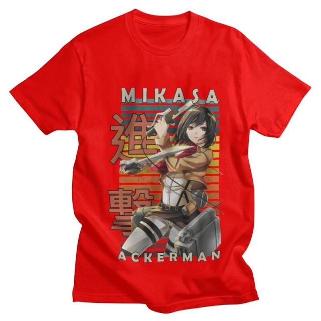 Mikasa Ackerman Blades Attack on Titan Beflocktes Manga-T-Shirt für Erwachsene, Herren und Damen, kurzärmelig