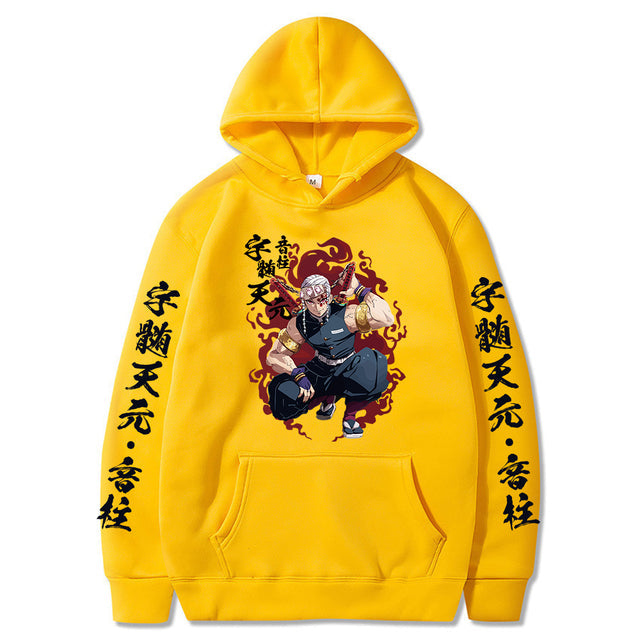 Sweat à Capuche Demon Slayer Tengen Adulte Homme Femme Manches Longues jaune