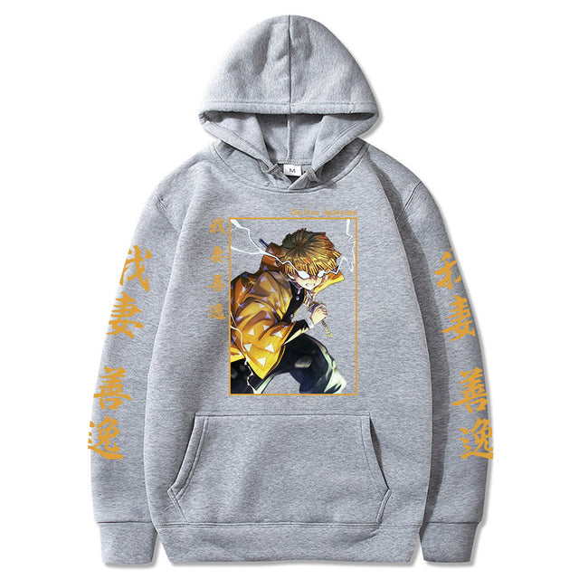 Sweat à Capuche Demon Slayer Zenitsu Adulte Homme Femme Manches Longues gris