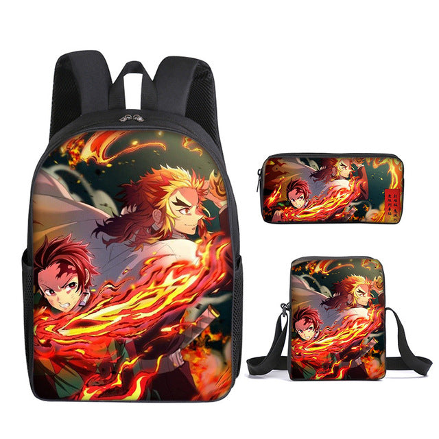 Cartable Tanjiro & Kyojuro Demon Slayer Ensemble 3 Pièces