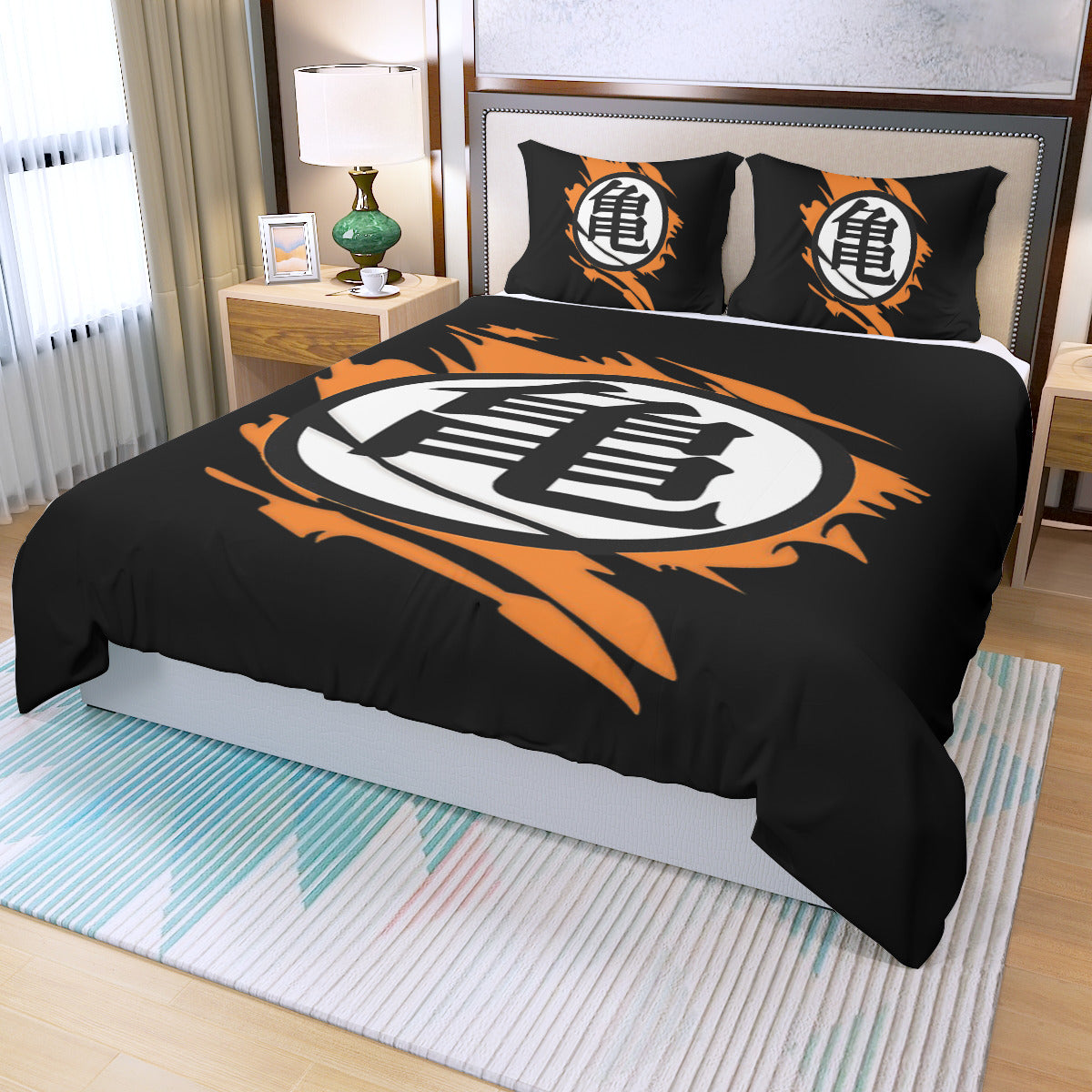 Parure de lit Dragon Ball Kanji orange - housse de couette et taies d'oreiller