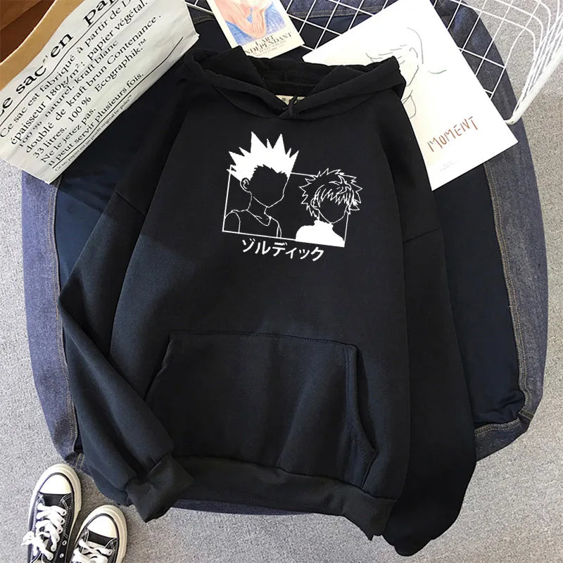 Pull À Capuche HxH Kirua et Gon hunter x hunter noir