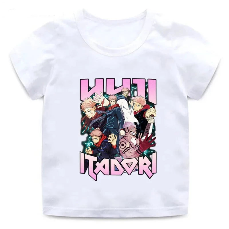 T-Shirt Enfant Jujutsu Kaisen Yuji Itadori Fille Garçon BLANC