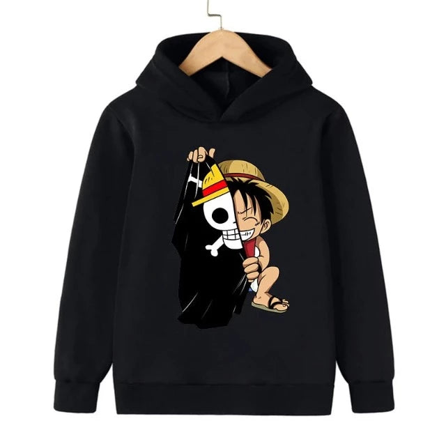 Sweat Enfant One Piece Luffy Pull Jolly Roger noir