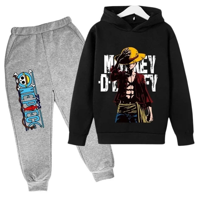 Ensemble Sweat & Pantalon Enfant One Piece Luffy Noir & Gris Fille Garçon