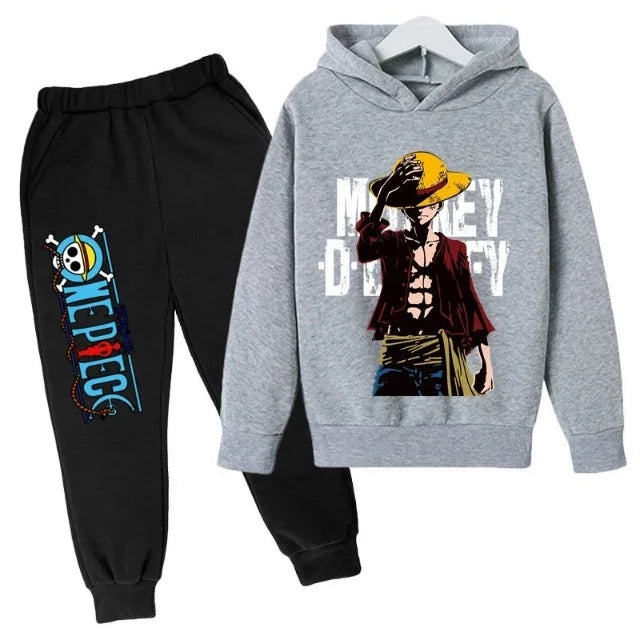 Ensemble Sweat & Pantalon Enfant One Piece Luffy Gris & Noir Fille Garçon
