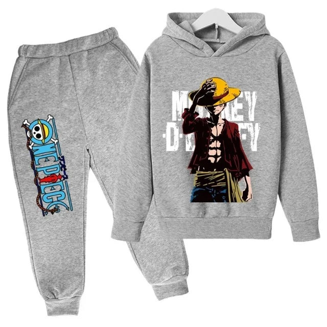 Ensemble Sweat &amp; Pantalon Enfant One Piece Luffy Gris Fille Garçon