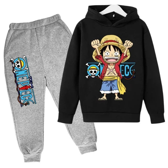 Ensemble Sweat &amp; Pantalon Enfant One Piece Noir &amp; Gris Fille Garçon