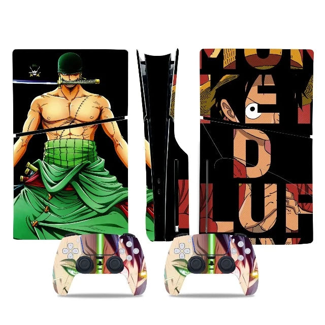 Sticker PS5 Slim One Piece Luffy & Zoro Autocollant Playstation Console & Manette