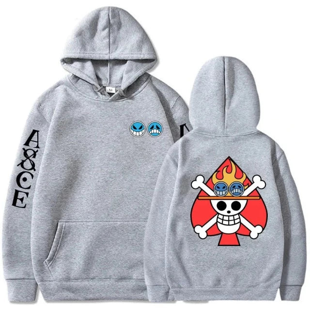 Sweat Pull One Piece Ace aux Poings Ardents Gris