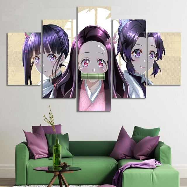 Dipinto Nezuko Shinobu Kanao Demon Slayer Cornice su tela