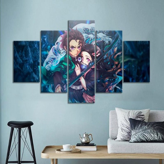Marco de lienzo de pintura Tanjiro y Nezuko Demon Slayer