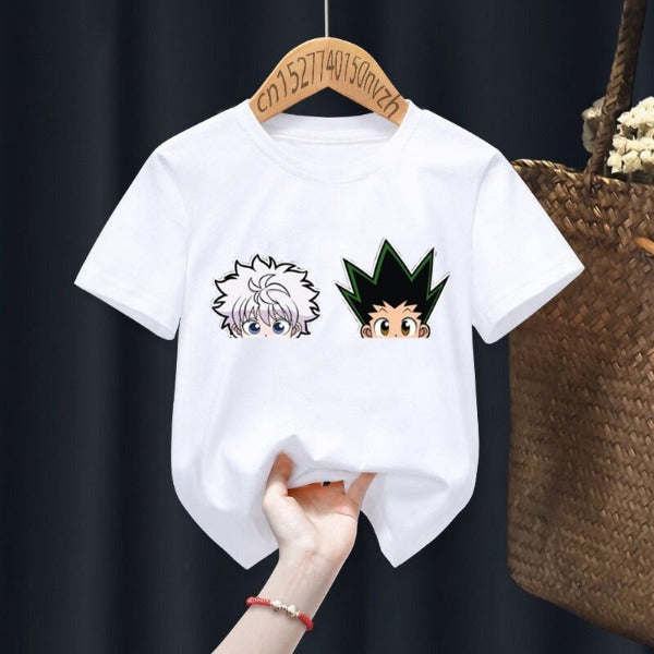 T-shirt Gon Killua Têtes HxH Fille Garçon BLANC