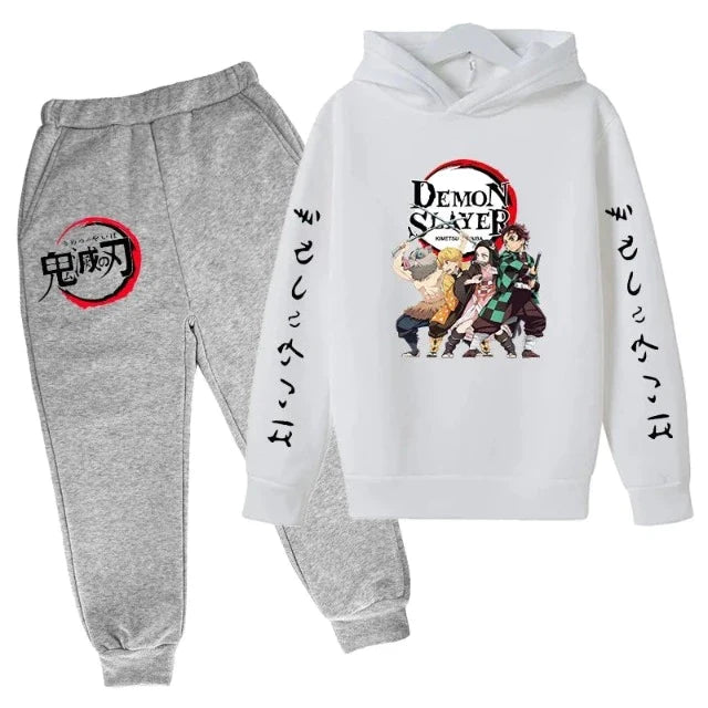 Demon Slayer Kinder Sweatshirt &amp; Hose Set Weiß &amp; Grau