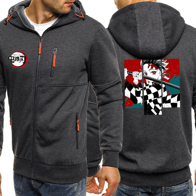 Sweat à Capuche Zippé Demon Slayer gris foncé