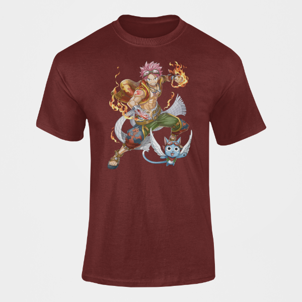 T-Shirt Happy et Natsu Manga Fairy Tail  bordeaux