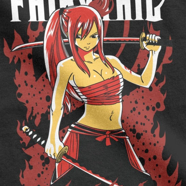 Manga Fairy Tail Erza flocado camiseta adultos hombres mujeres manga corta