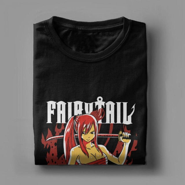 Manga Fairy Tail Erza flocado camiseta adultos hombres mujeres manga corta
