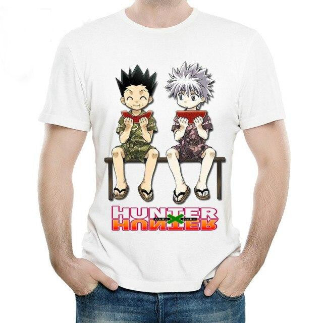 Killua &amp; Gon Manga HxH Beflocktes T-Shirt Erwachsene Männer Frauen Kurze Ärmel