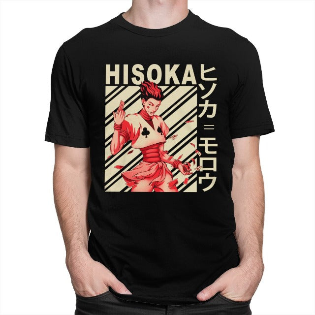 Hisoka Manga Hxh Beflocktes T-Shirt für Erwachsene, Herren und Damen, kurzärmelig