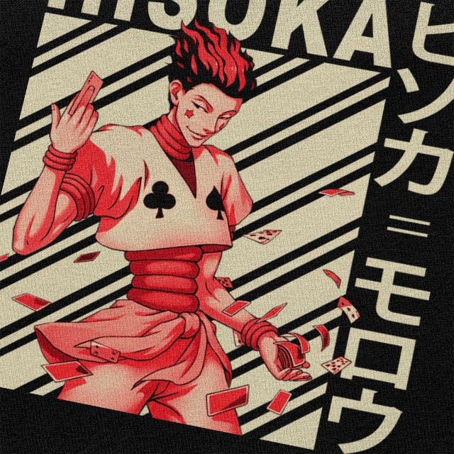 Hisoka Manga Hxh Beflocktes T-Shirt für Erwachsene, Herren und Damen, kurzärmelig