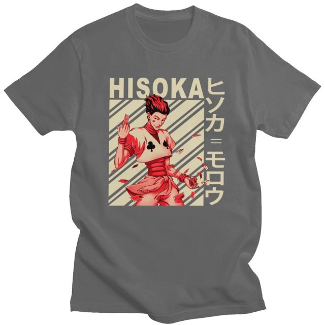 Hisoka Manga Hxh Beflocktes T-Shirt für Erwachsene, Herren und Damen, kurzärmelig