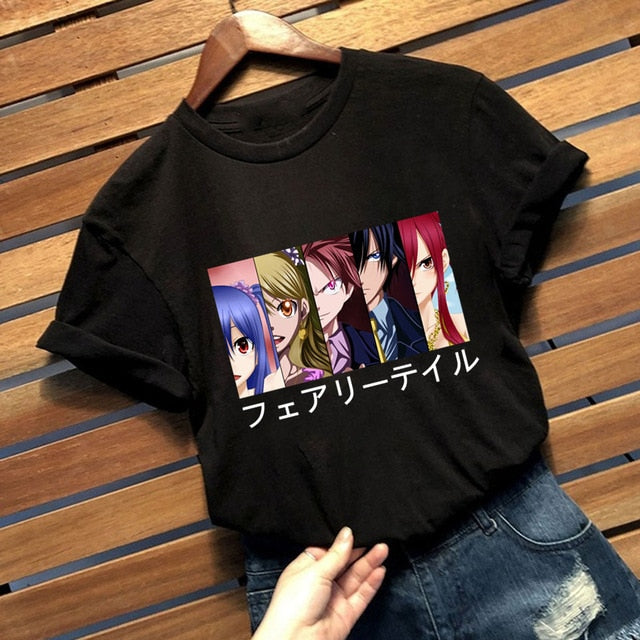 Beflocktes Fairy Tail Manga-T-Shirt für Erwachsene, kurze Ärmel