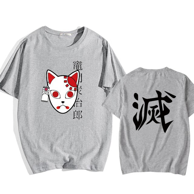 Camiseta Manga Demon Slayer Conjuring Mask (4 colores) flocado adultos hombres mujeres mangas cortas