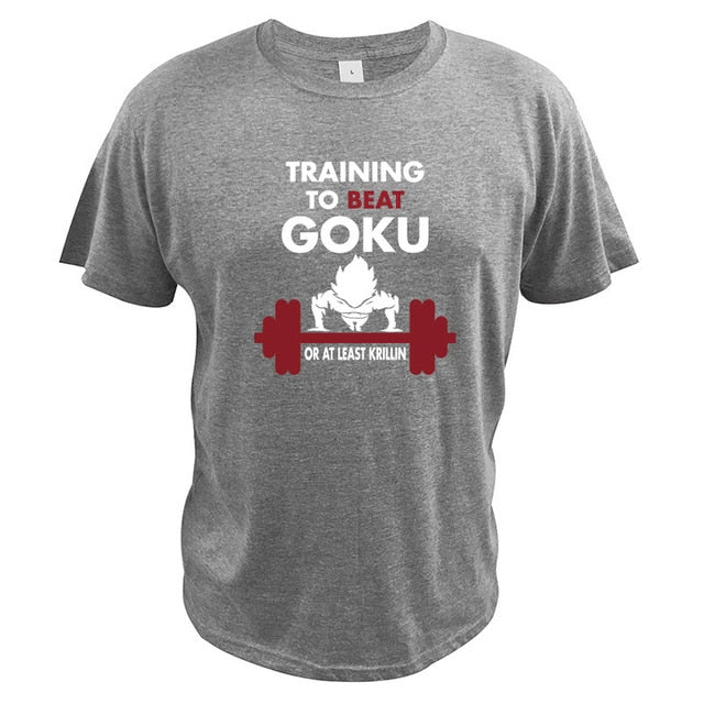 Training To Beat Goku Beflocktes T-Shirt für Erwachsene, Herren und Damen, kurzärmelig, Manga, Dragon Ball Z