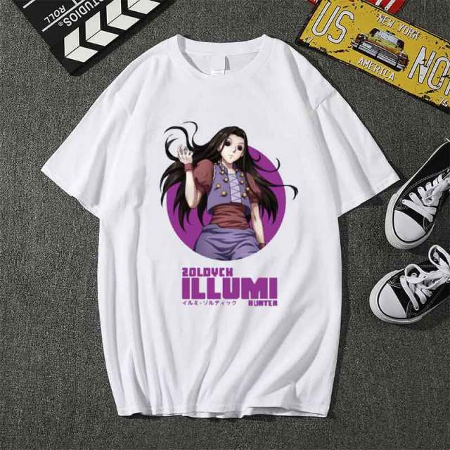 Illumi Zoldyck Manga Hunter X Hunter Beflocktes T-Shirt für Erwachsene, Herren und Damen, kurzärmelig