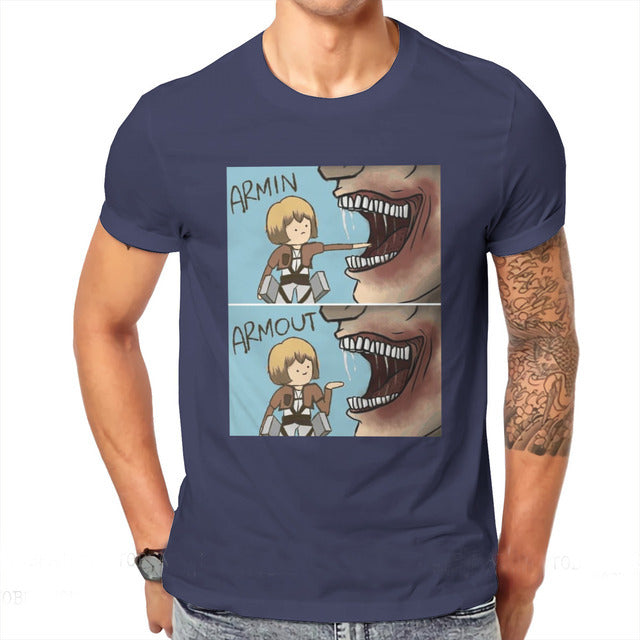 Armin Armout Attack on Titan Beflocktes T-Shirt Erwachsene Männer Frauen Kurzarm Manga