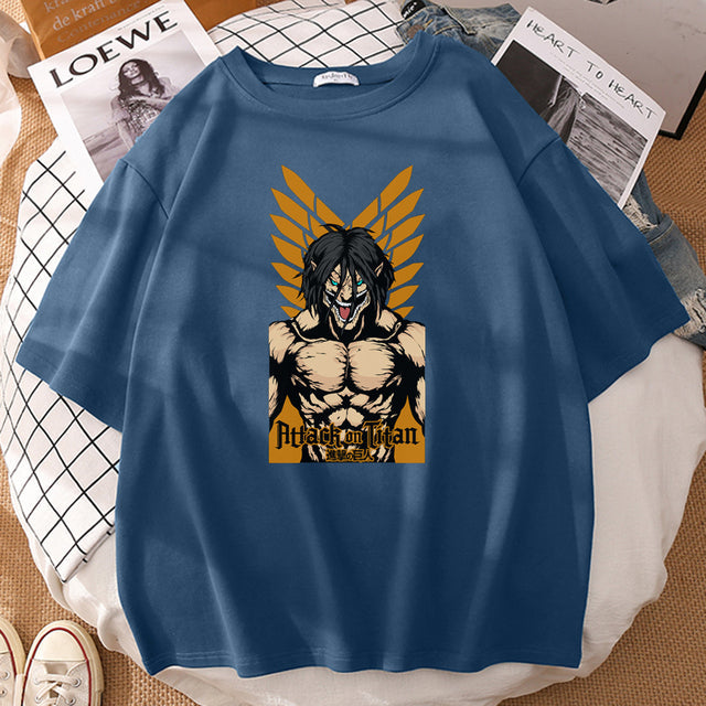 Eren Attack on Titan T-Shirt beflockt Erwachsene Herren Damen Kurzarm Manga