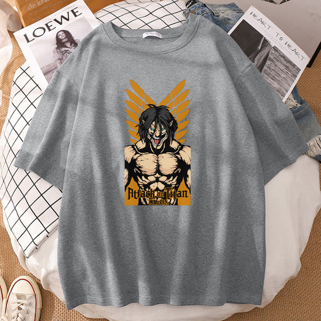 Eren Attack on Titan T-Shirt beflockt Erwachsene Herren Damen Kurzarm Manga