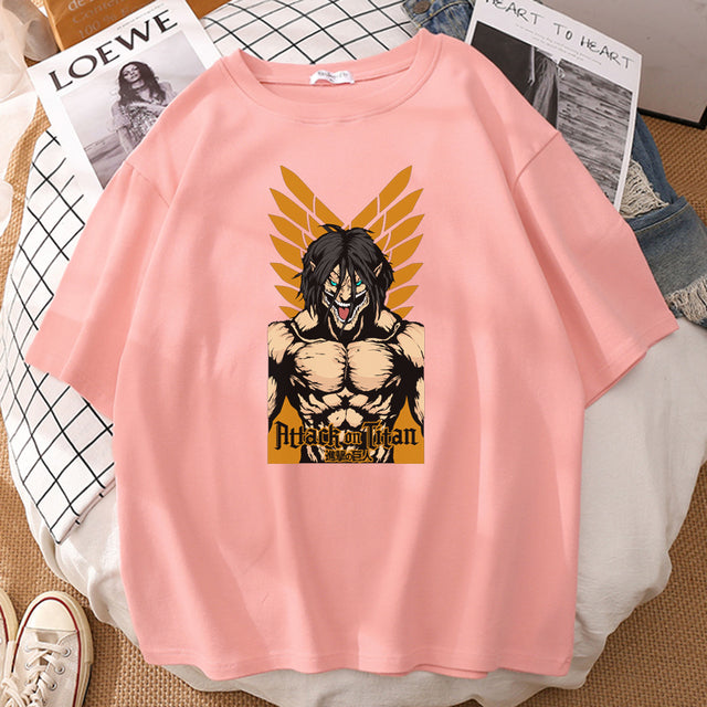 Eren Attack on Titan T-Shirt beflockt Erwachsene Herren Damen Kurzarm Manga
