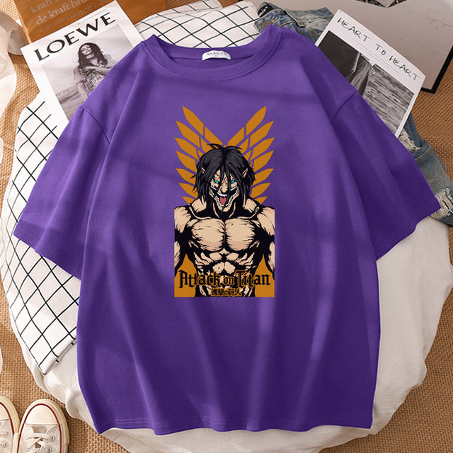 Eren Attack on Titan T-Shirt beflockt Erwachsene Herren Damen Kurzarm Manga