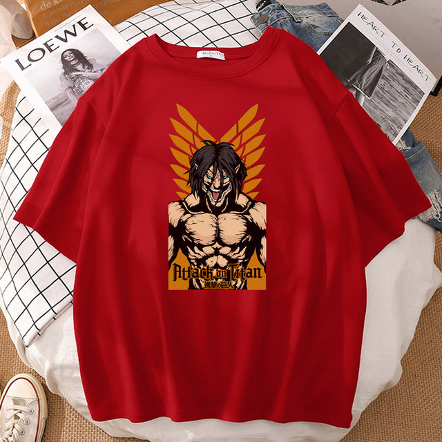 Eren Attack on Titan T-Shirt beflockt Erwachsene Herren Damen Kurzarm Manga