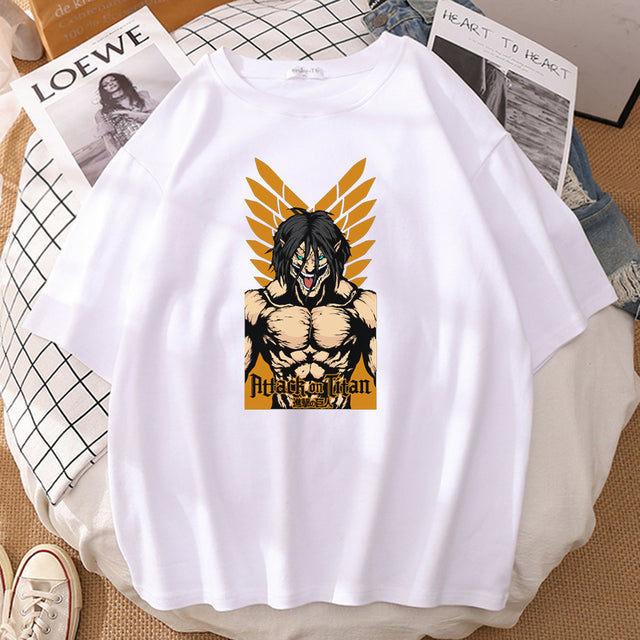 Eren Attack on Titan T-Shirt beflockt Erwachsene Herren Damen Kurzarm Manga