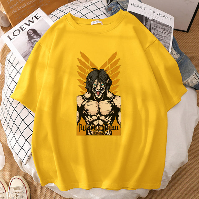 Eren Attack on Titan T-Shirt beflockt Erwachsene Herren Damen Kurzarm Manga