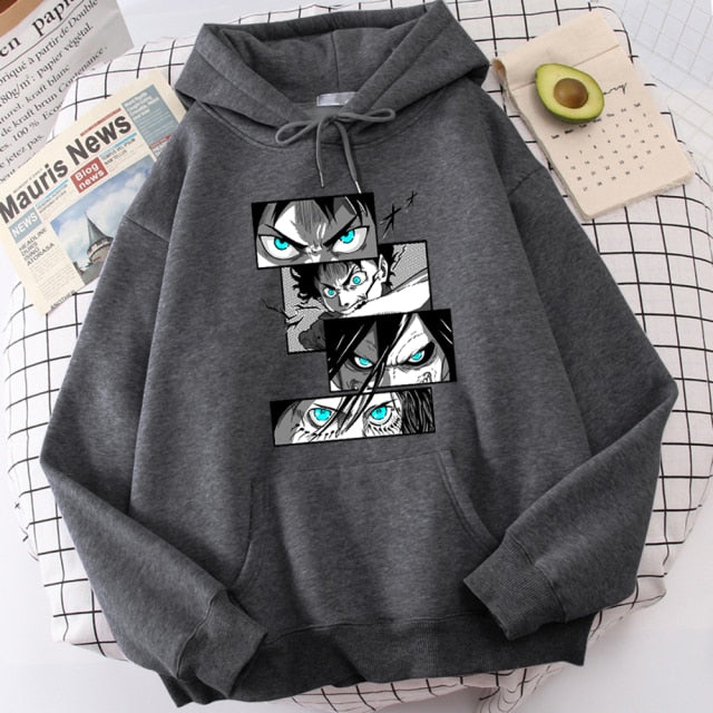 Sweat A Capuche Eren Jaeger Attack on Titan Adulte Homme Femme Longues Manches Manga AOT gris foncé