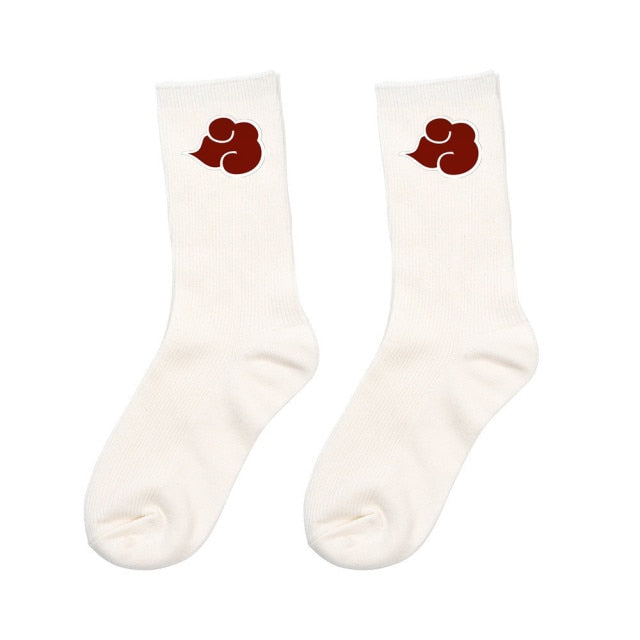 Chaussettes Nuage Rouge Blanche Naruto Manga Akatsuki Hautes Originales Homme Femme Adulte