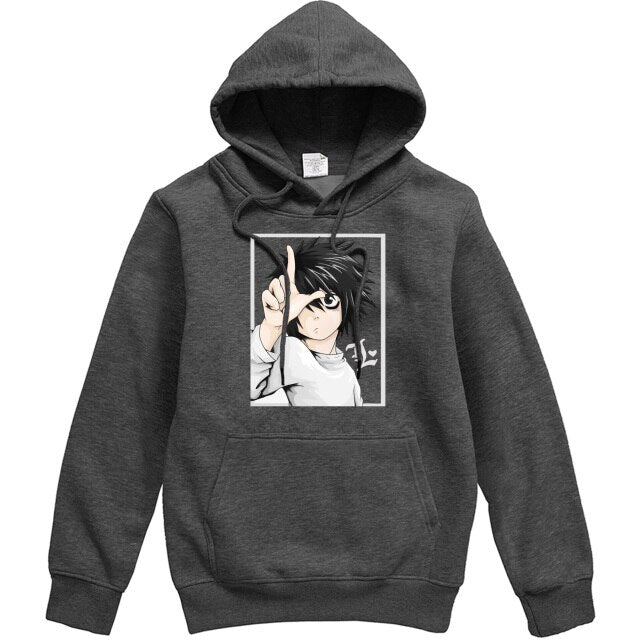 Sweat L Manga Death Note A Capuche Adulte Homme Femme Longues Manches gris foncé