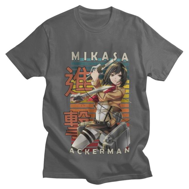 Mikasa Ackerman Blades Attack on Titan Beflocktes Manga-T-Shirt für Erwachsene, Herren und Damen, kurzärmelig